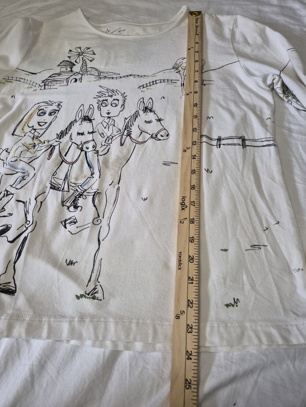 Chico's Chat-tees Saddle Up Cotton Long Sleeve White Top Size 1 Or Medium - Picture 8 of 8